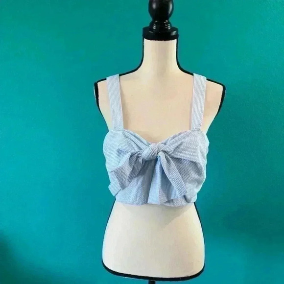 New with tags jonathan simkhai l striped cotton tie bra top sky combo - Picture 2 of 7
